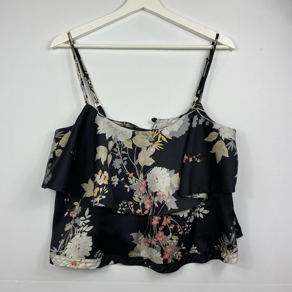 McGuire Womens‎ Cropped Ajustable Strap Floral Cami  Blouse Size S Black
